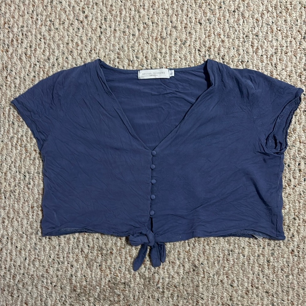 Nectar Clothing Blue Button Up Cropped Blouse